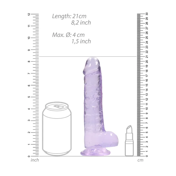 Shots Toys Dildos Shots Real Rock Crystal Clear 8 Inch Dildo With Balls Purple