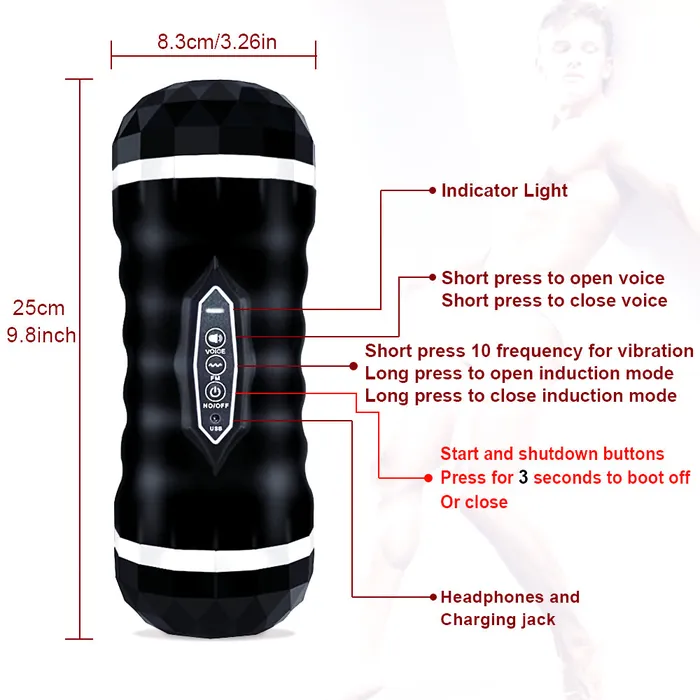 Male Sex Toys 2 IN 1 Auto Dual Head Vibration Oral Masturbator Earlypeach